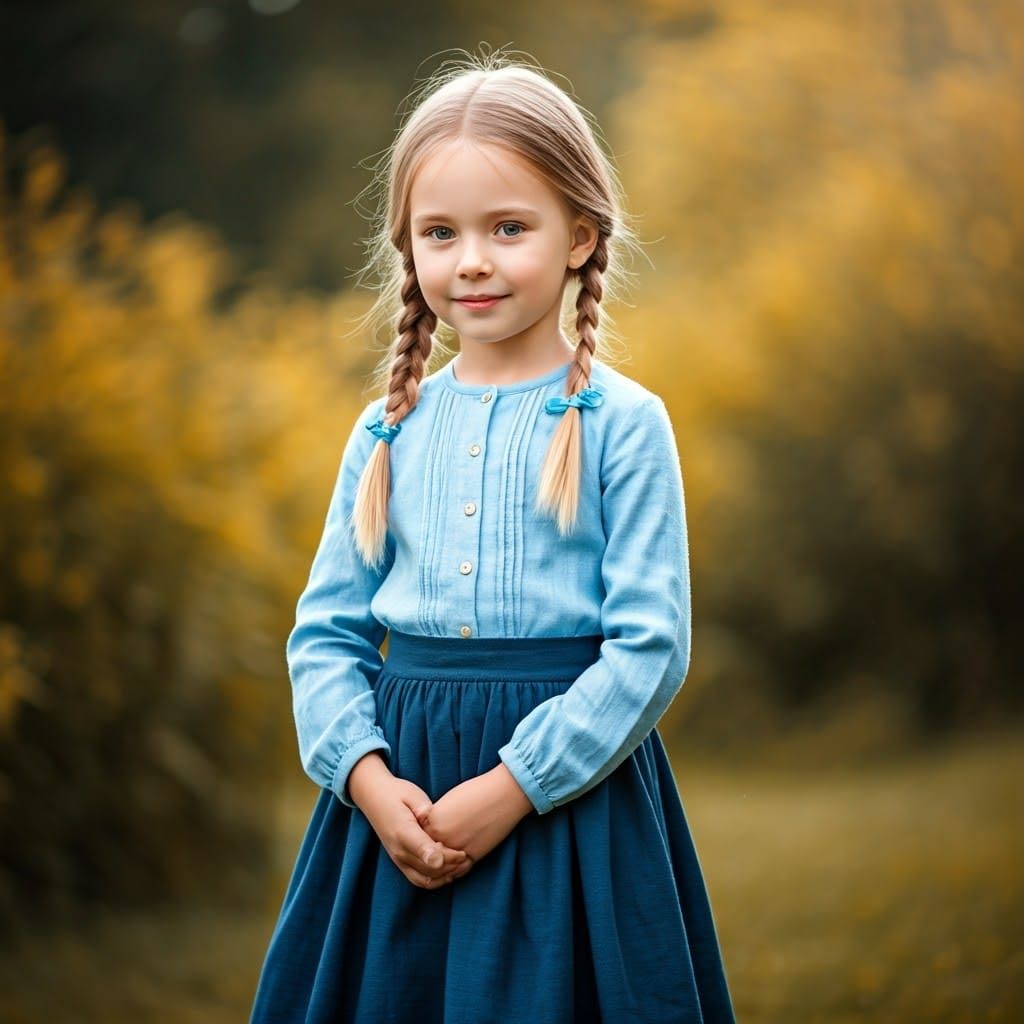Gentle Girl with Braids in Dreamlike Portrait
