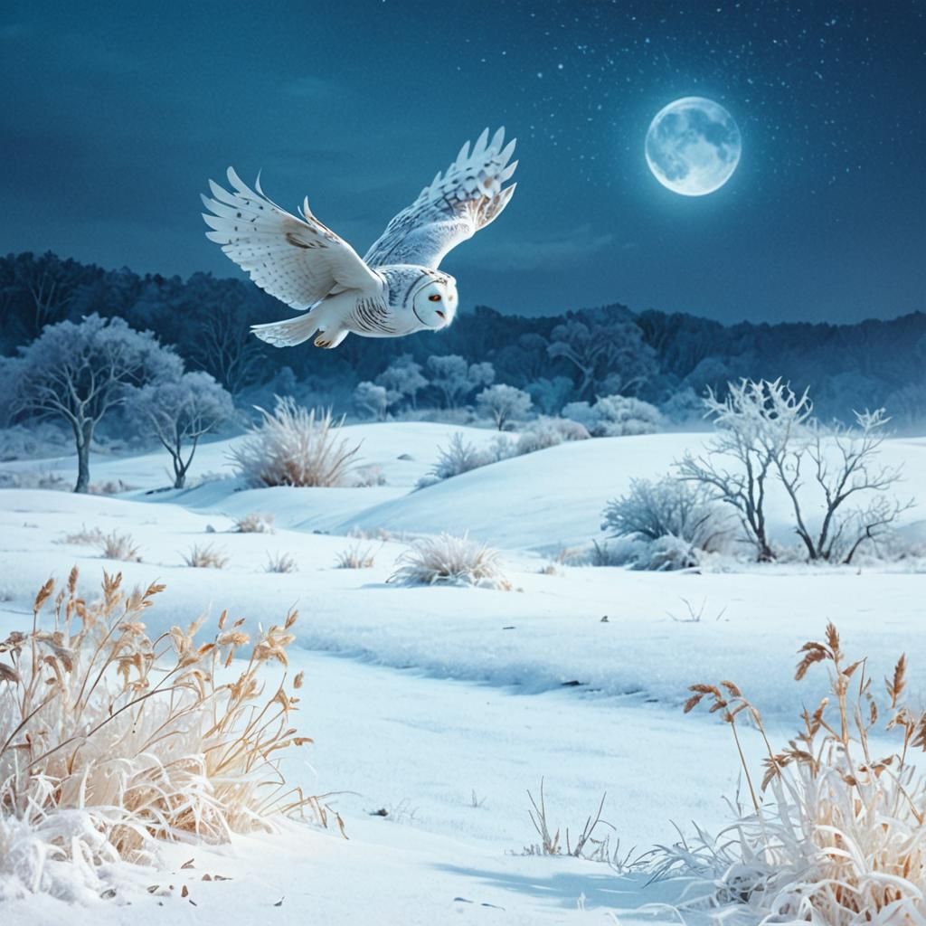 White Owl on Snowy Landscape as Pixar 3D Art