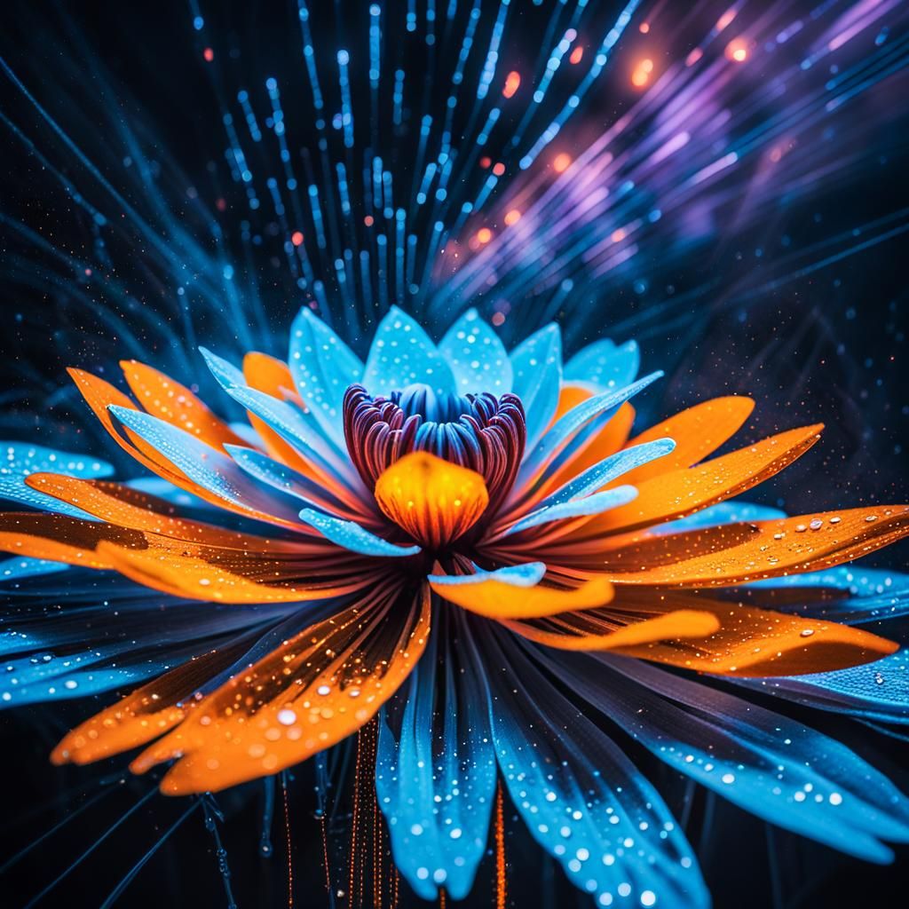 Surreal Bioluminescent Flower in Laser Light