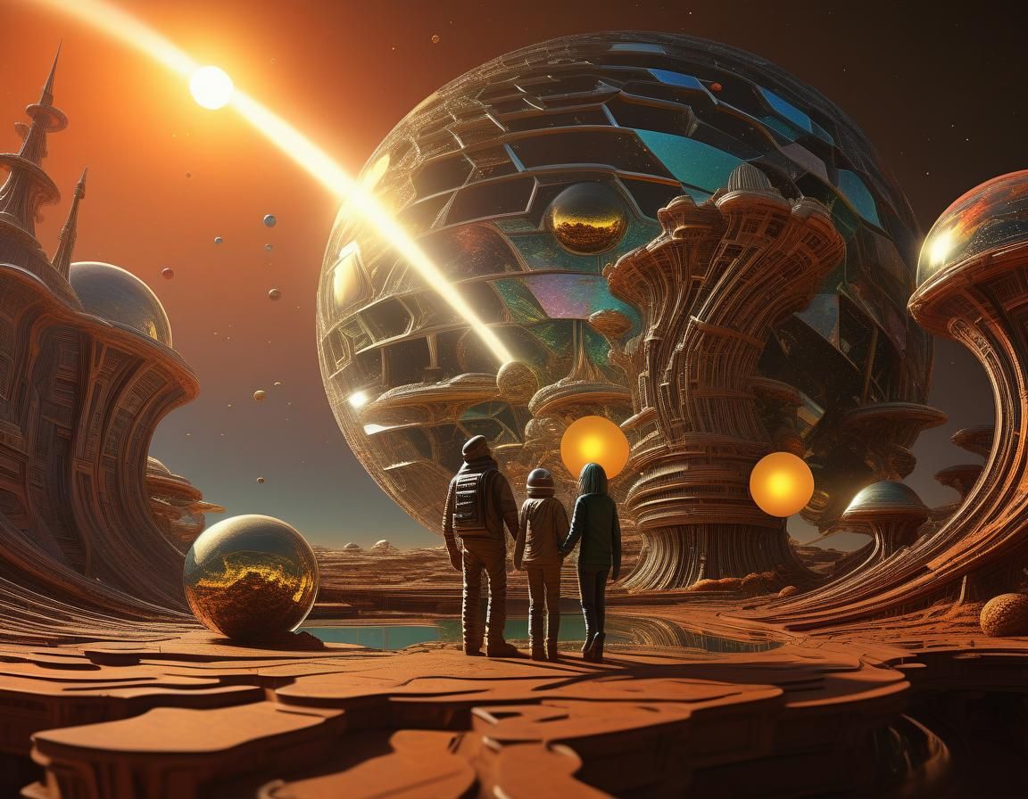 Surreal Alien Planet Scene with Rotating 3D Art