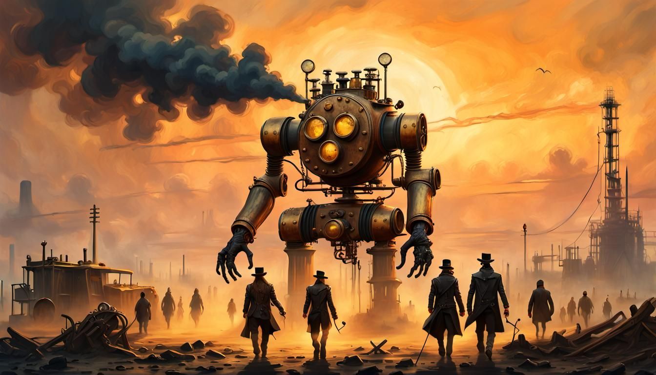 Surreal Post-Apocalyptic Landscape in Vibrant Oil Painting S...