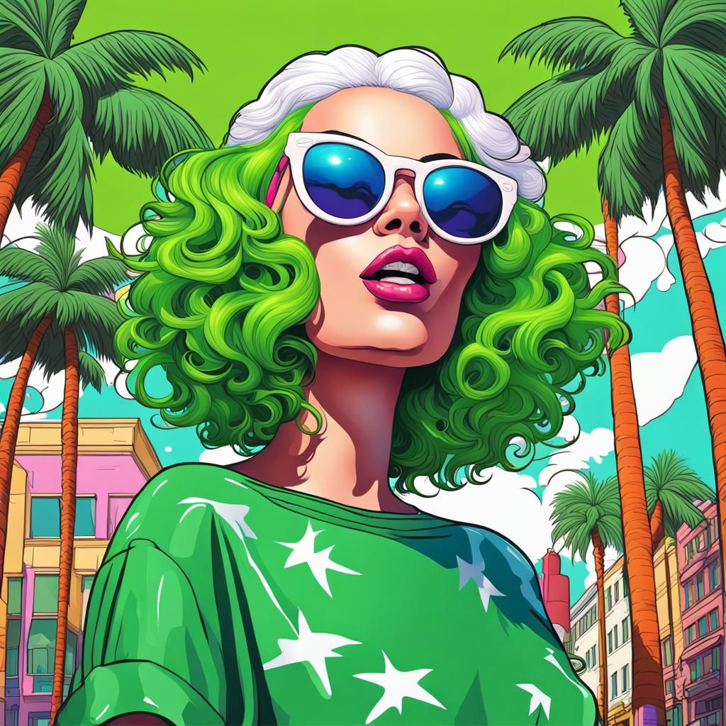 Pop Art Cartoon Woman in Hollywood Candyland