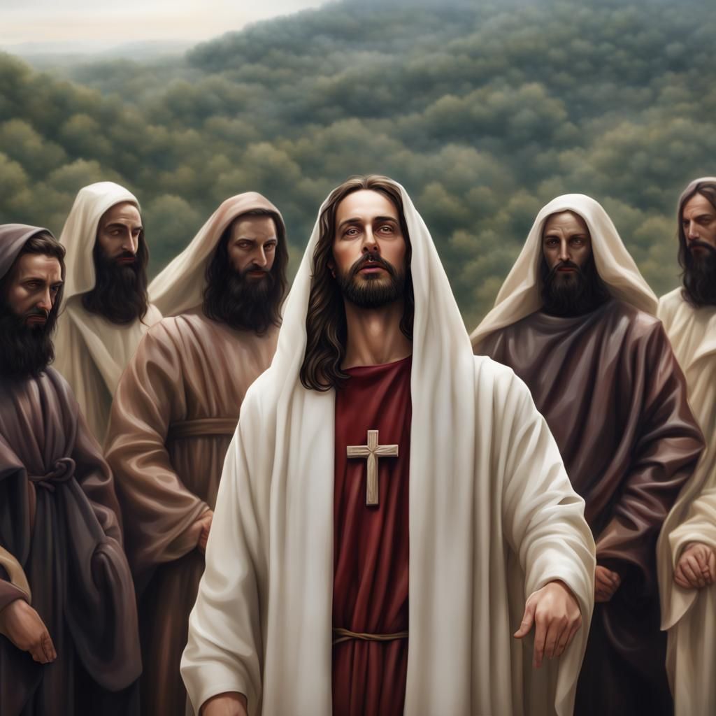 Hyperrealistic Sermon on the Mount with Jesus in Latex