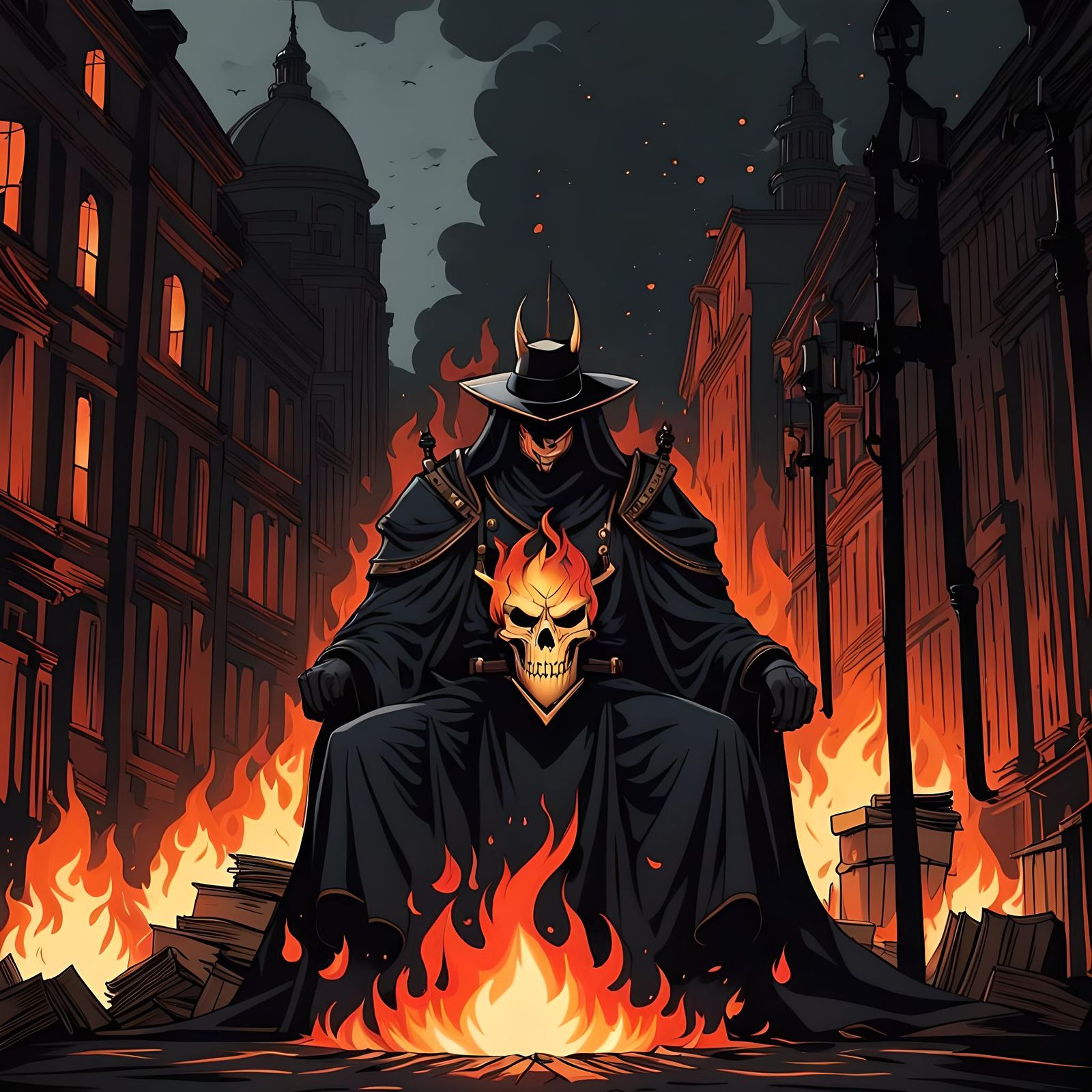 Burning Books in a Street Scene at Night