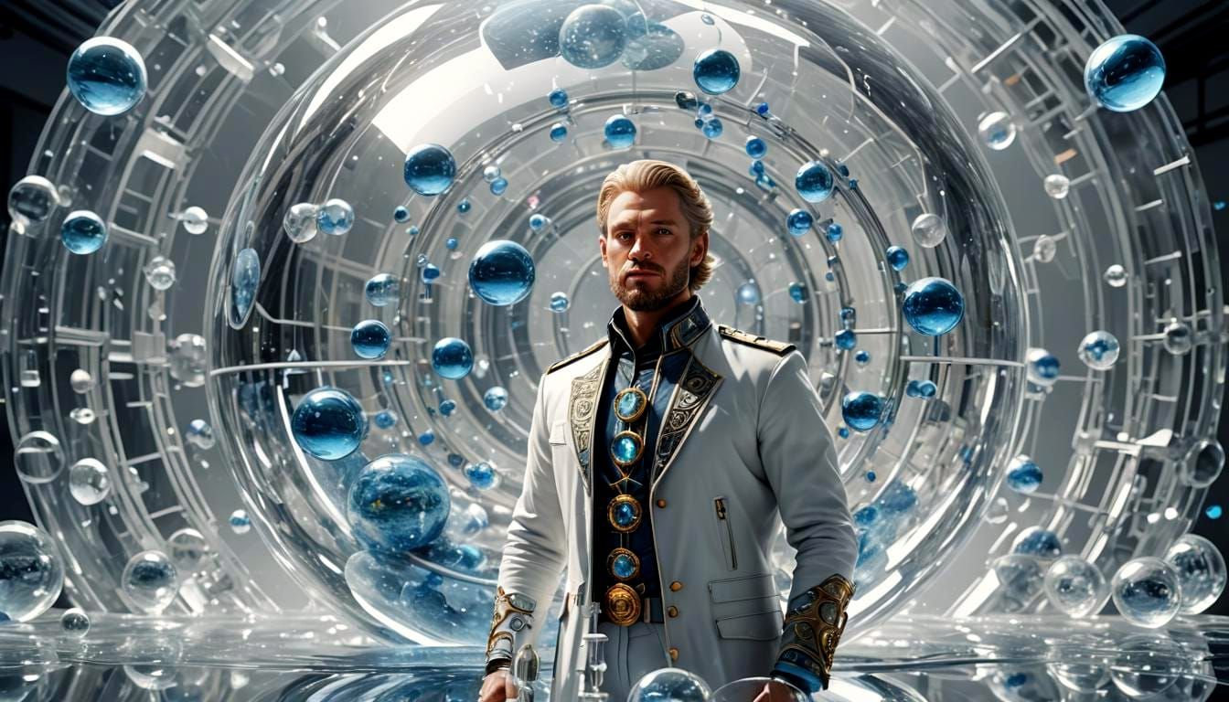 Atlantean Prince in High-Tech Laboratory with Double Exposur...