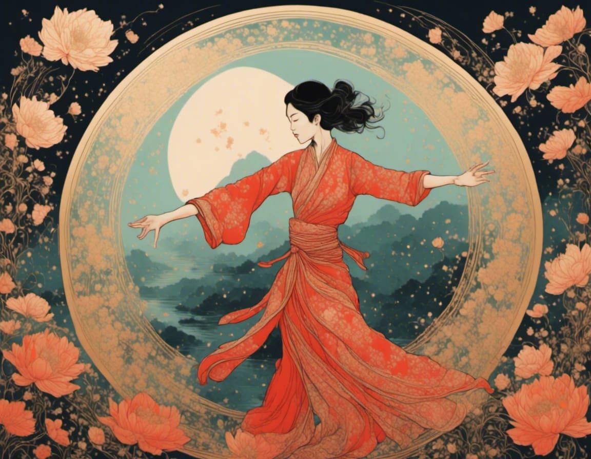 Woman in Palekh Style Doing Tai Chi