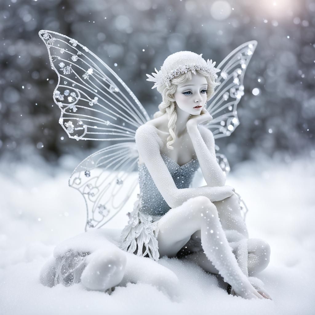 Melancholy Crystal Fairy in Snowy Landscape