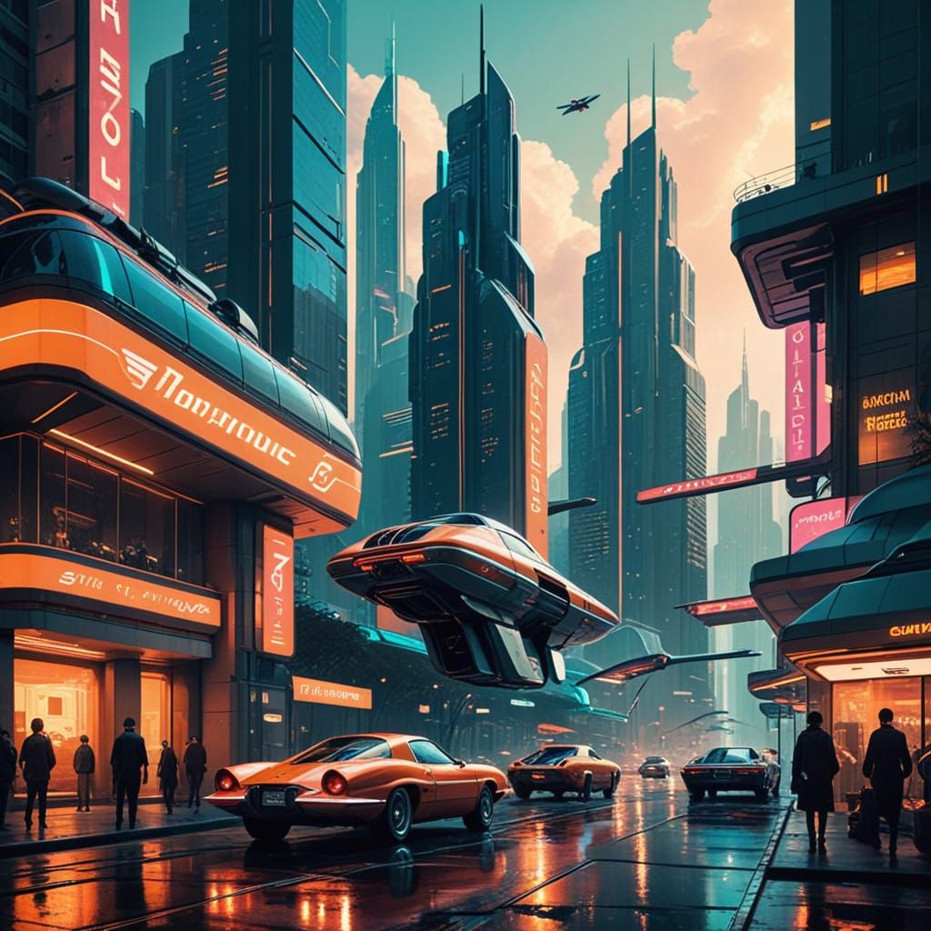 Retrofuturism in Vibrant Digital Painting Style