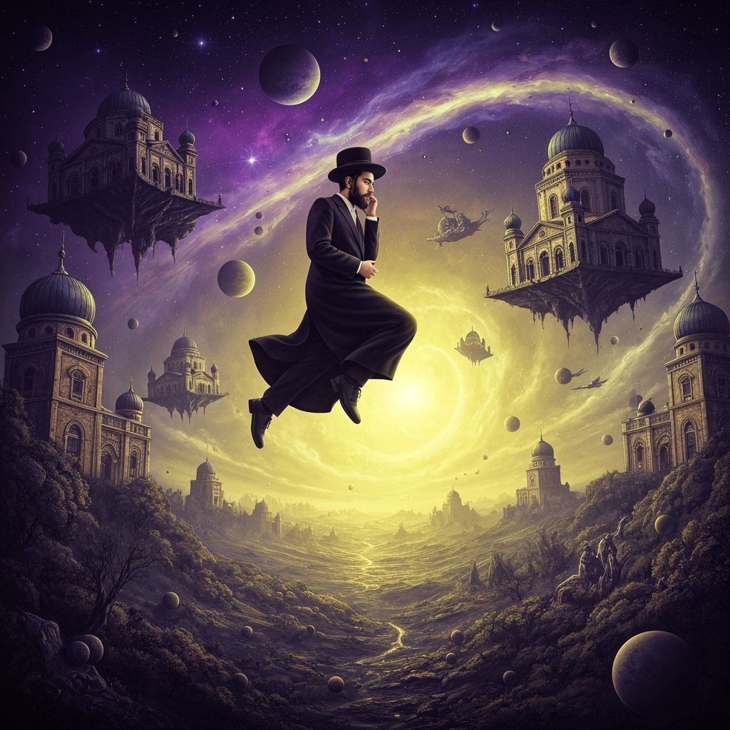 Surreal Floating Student in a Cosmic Dreamscape