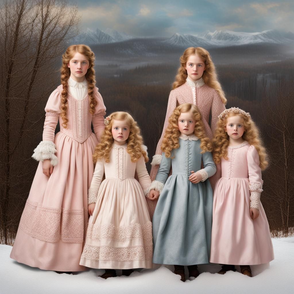 Triplets in 1840s Canada: Hyperrealistic Winter Portrait