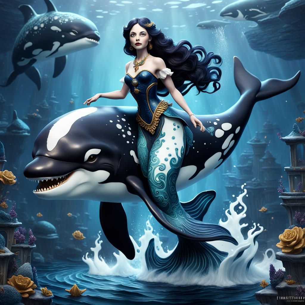Killer Whale Porcelain Doll: Detailed Matte Painting