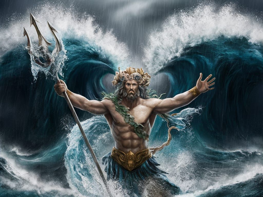 Poseidon, God of the Sea, with Trident of Water