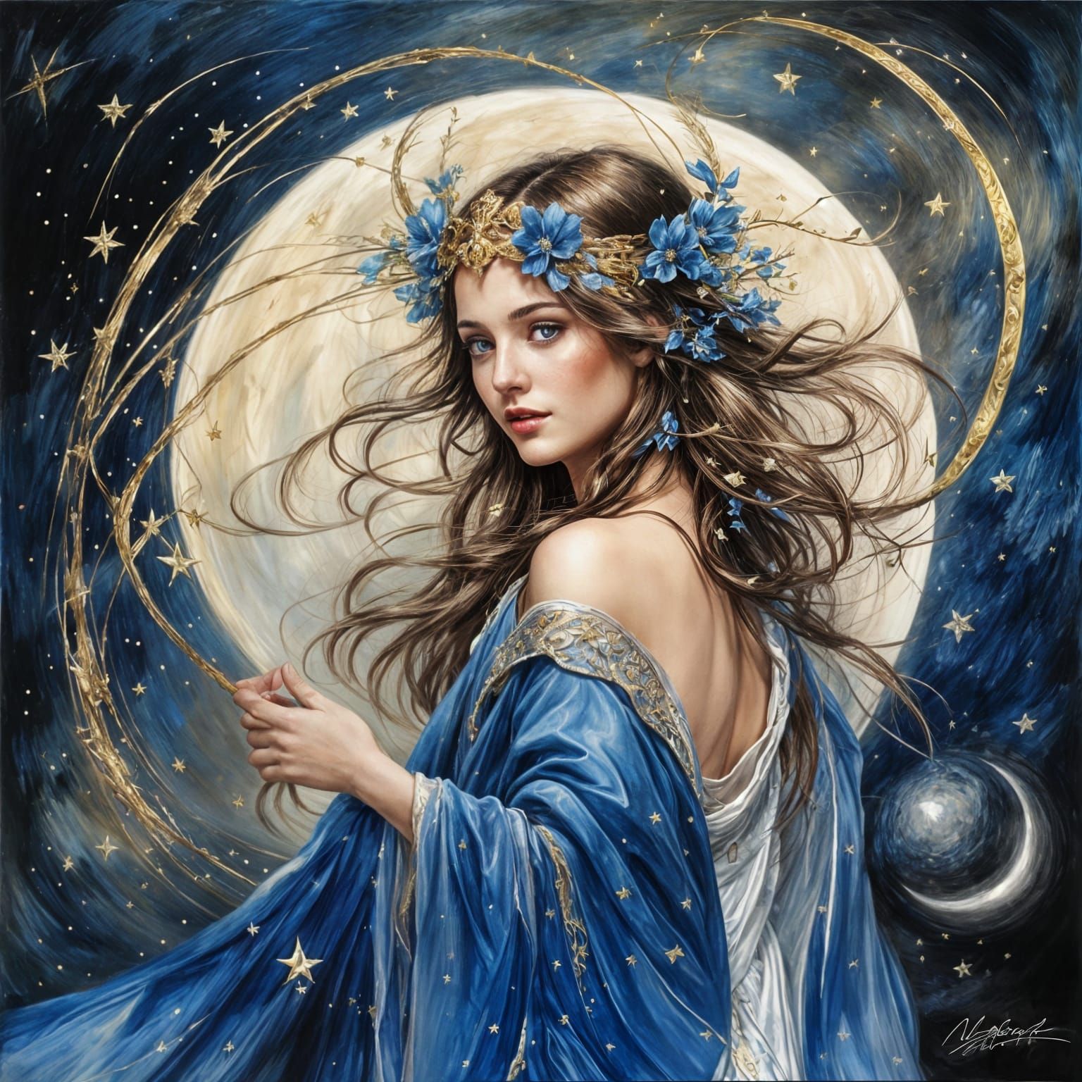 Ethereal Woman in Moonlight, Alcohol Ink Art