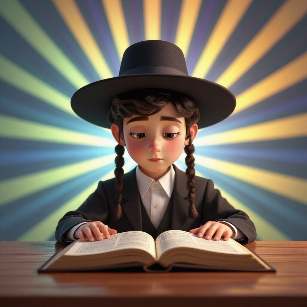 Boy Studying Torah in Hyper-Realistic 3D Style