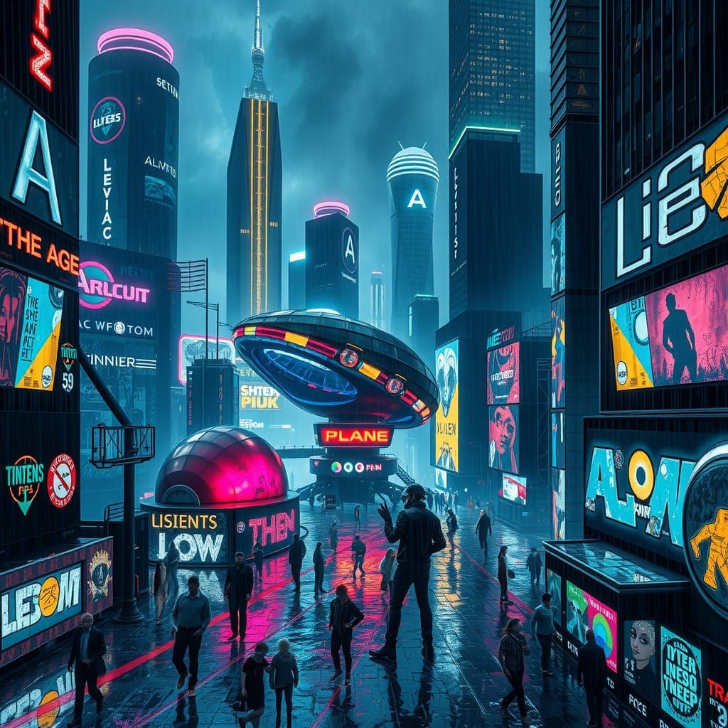 Futuristic Cyberpunk Theme Park at Night