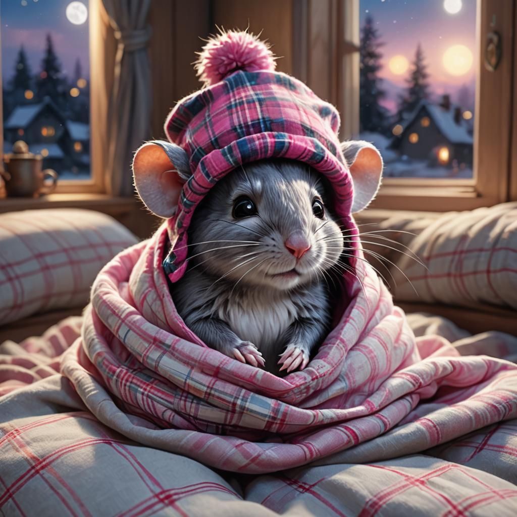 Fluffy Mouse in Bed: Ethereal Fantasy Concept Art