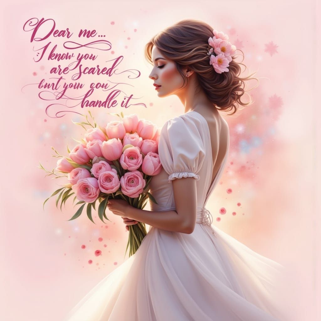 Woman with Tulips in Minimalist Emotional Style