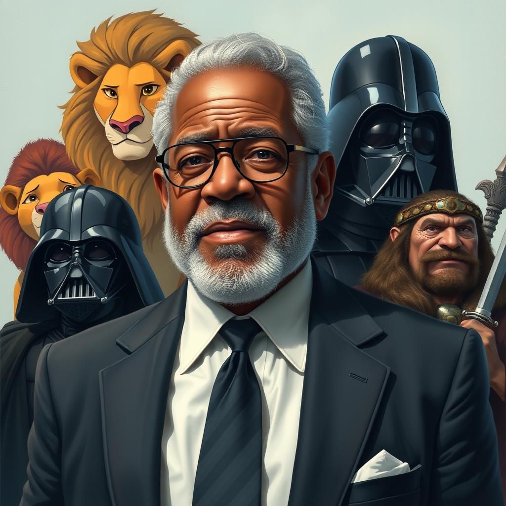 portrait of James Earl Jones and some of the characters he h...