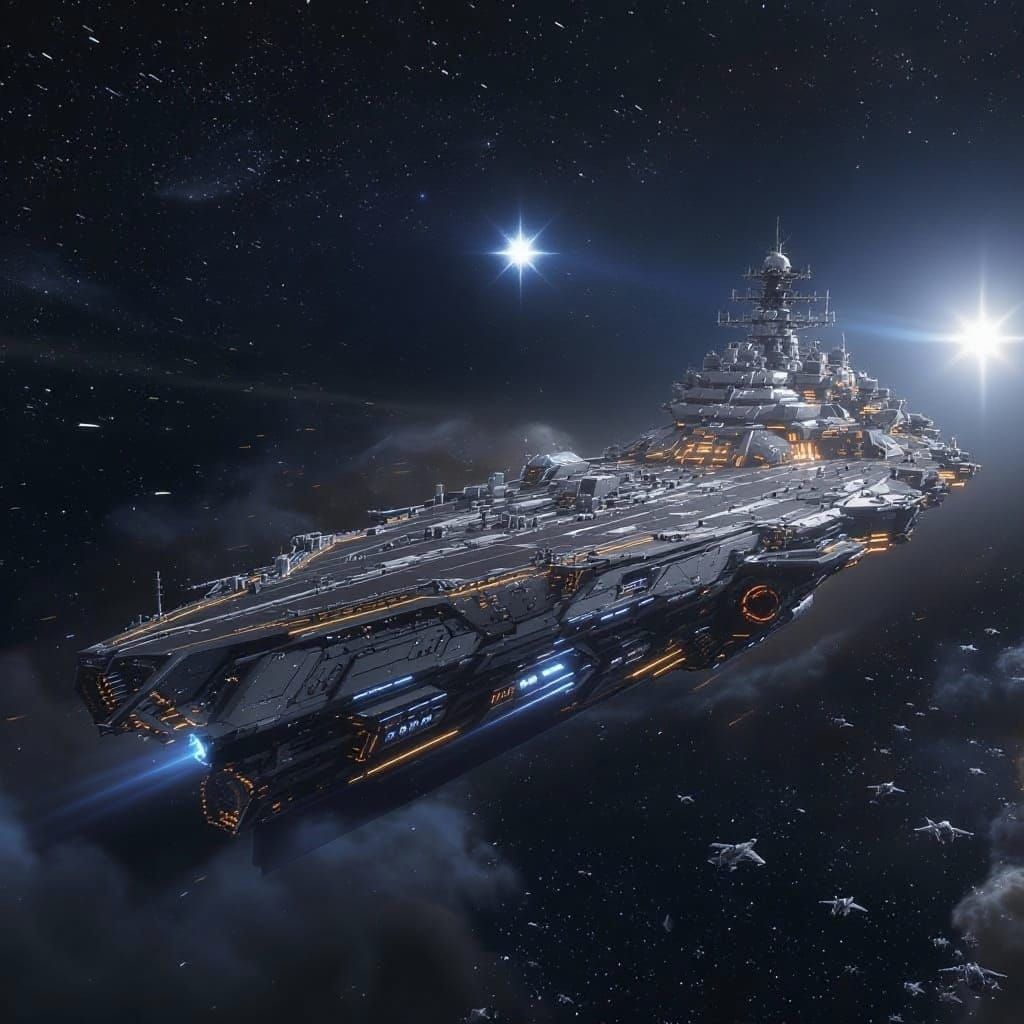 Colossal Space Battleship Near Black Hole