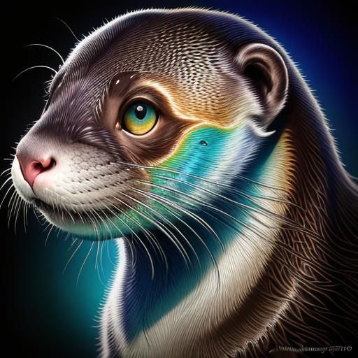 Rainbow Otter Portrait in Stained Glass Style