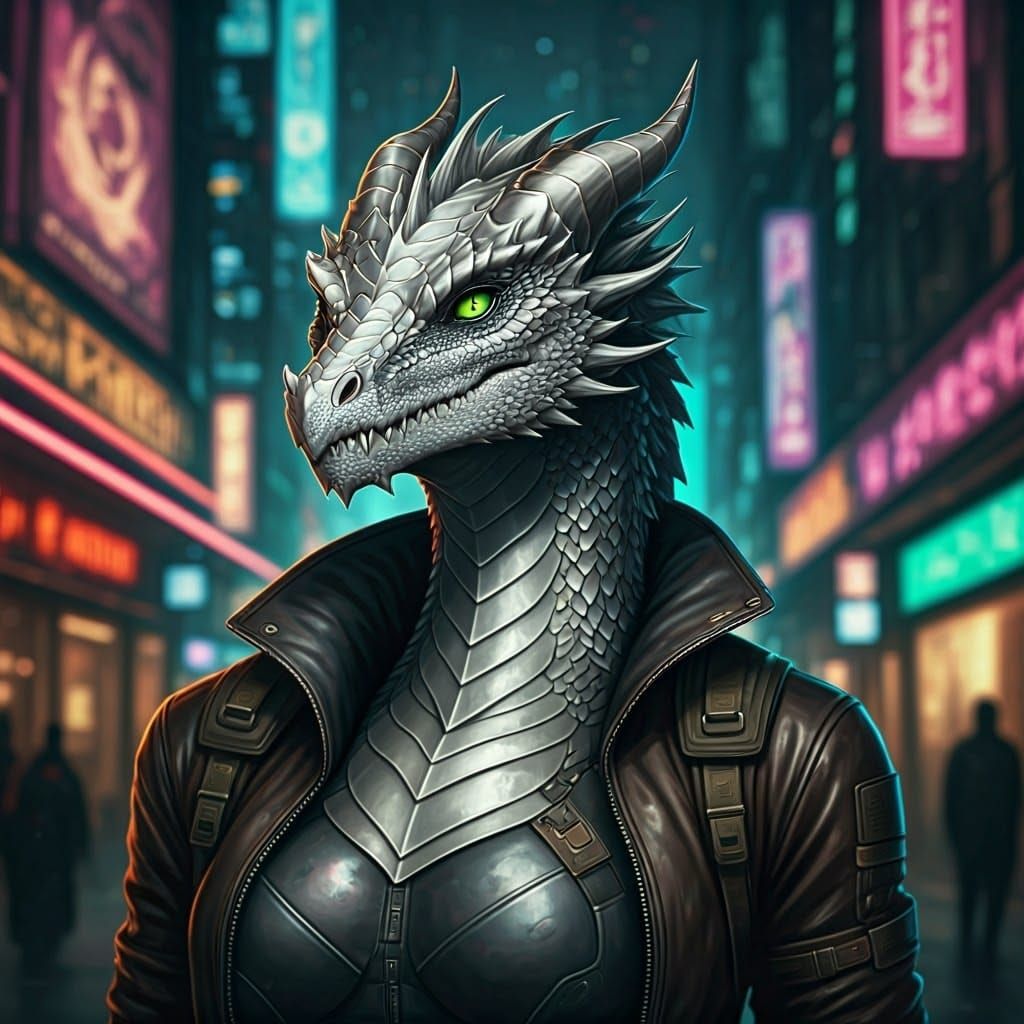 Cyberpunk Dragonkin: Neon City Portrait