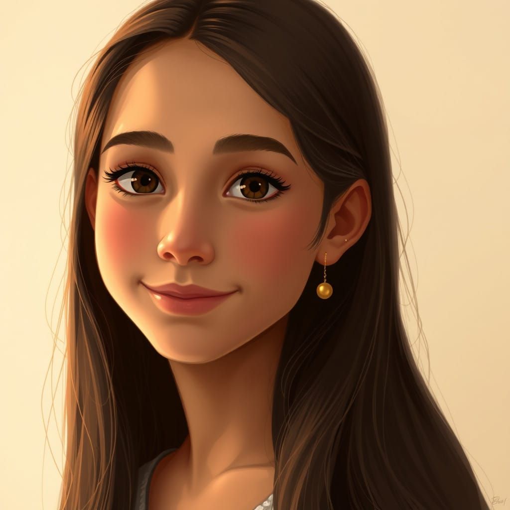 Warm Portrait of a Young Girl with Brown Hair and Golden Und...