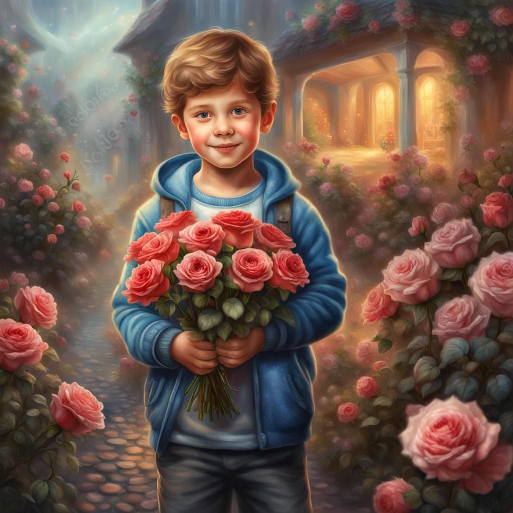 Boy with Roses: Photorealistic Concept Art
