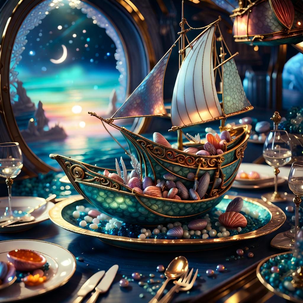 Romantic Dinner on Ship Micro-World in Diorama