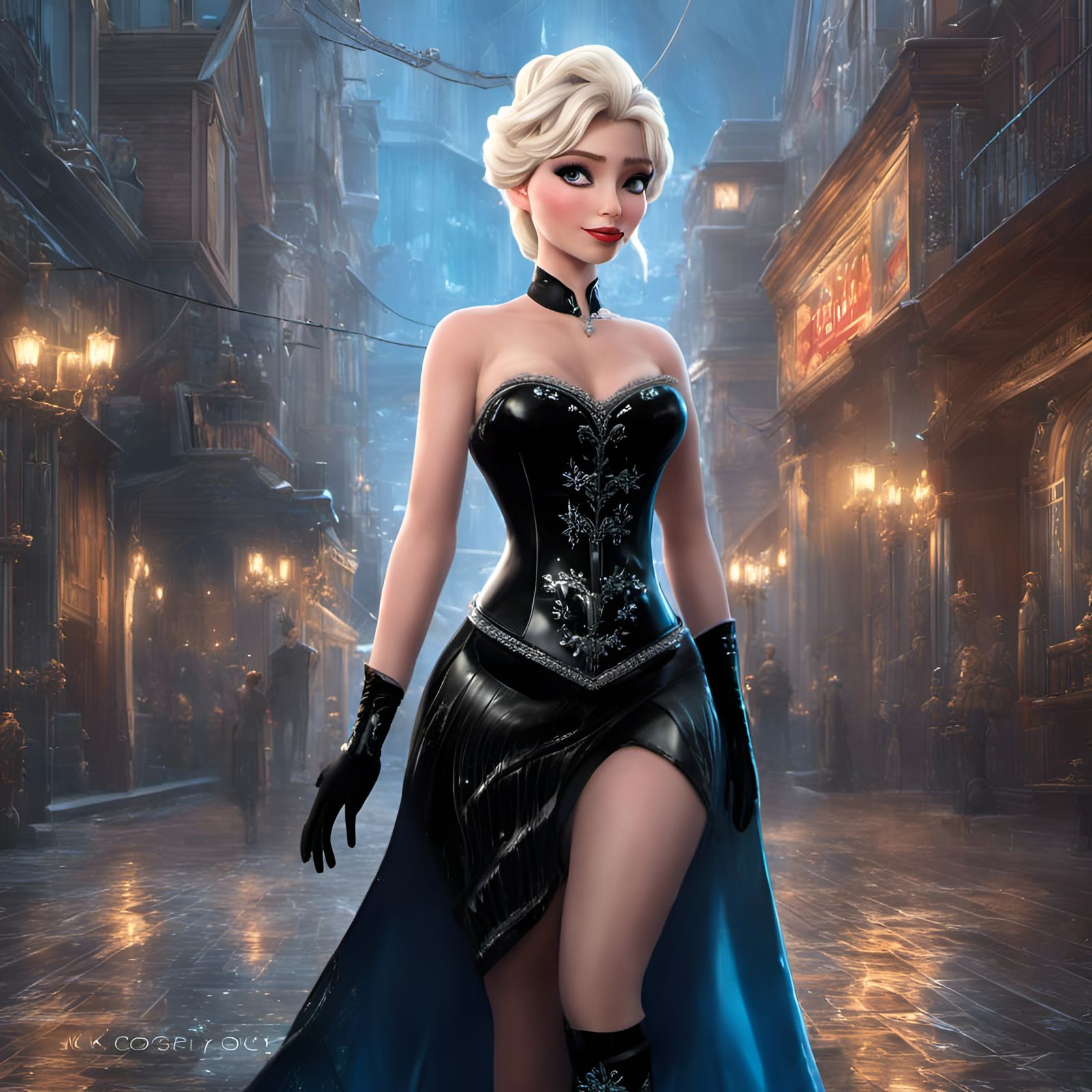 Elsa in Latex Outfit: Hyperdetailed Fantasy Art