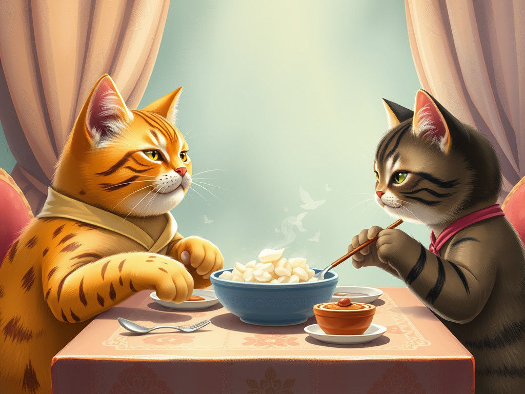 Fat Man Enjoying Excessive Feast in Restaurant Chaos