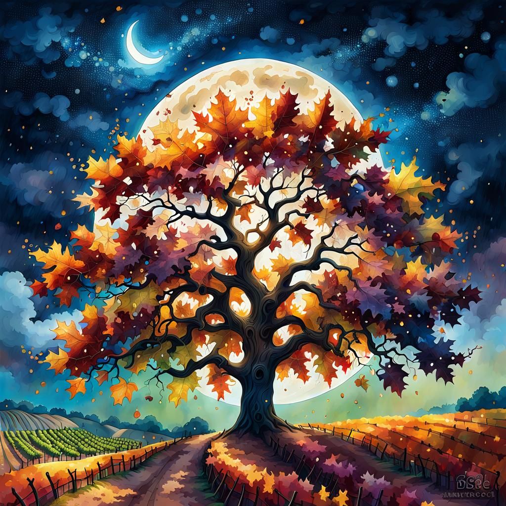 Autumn Vineyard Under a Sky Full of Stars