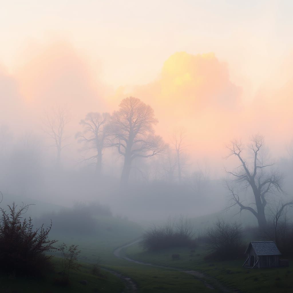Ethereal Misty Landscape on a Serene Monday Morning
