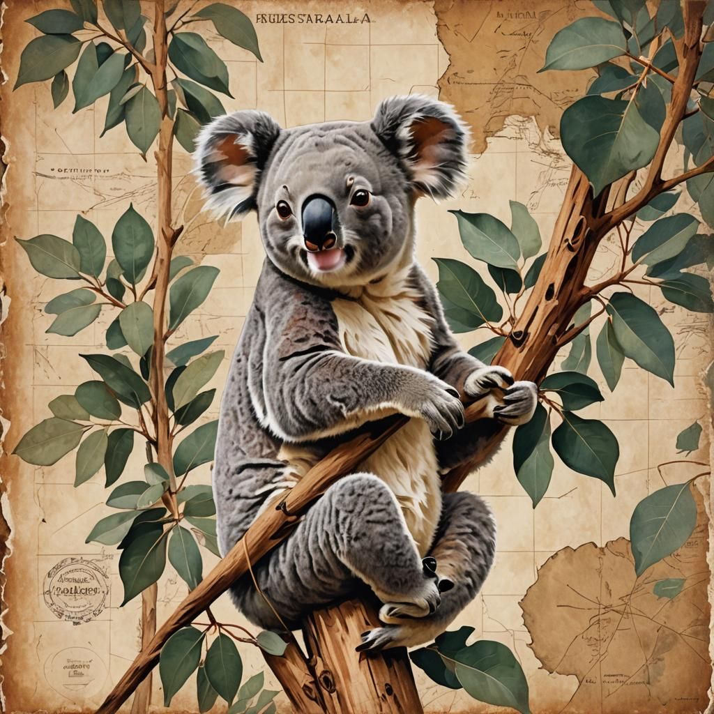 Koala on Australian Outback Map in Vintage Style