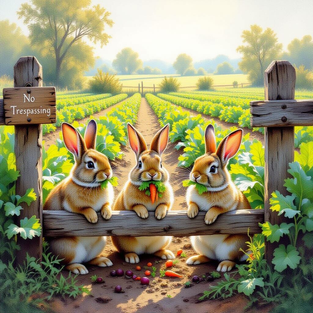 Rabbits' Vegetable Garden: Dreamy Watercolor Painting