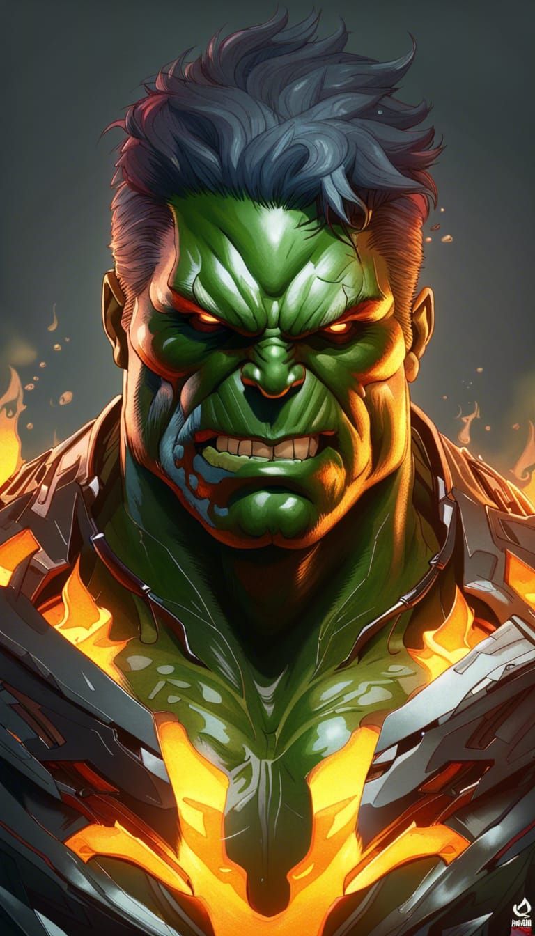 Hulk Ghost Rider Portrait in Digital Art Style