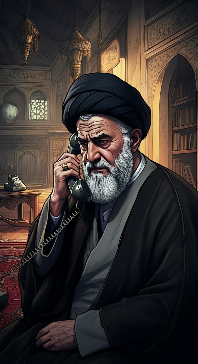 Elderly Religious Figure in Middle Eastern Interior