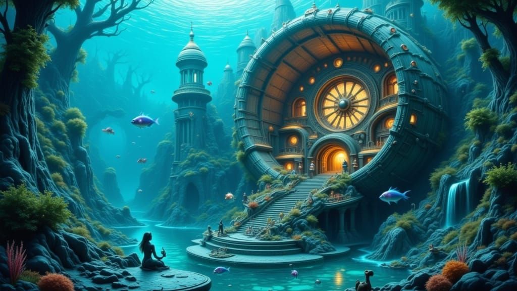 Mu, an underwater city built within the hollowed-out shell o...