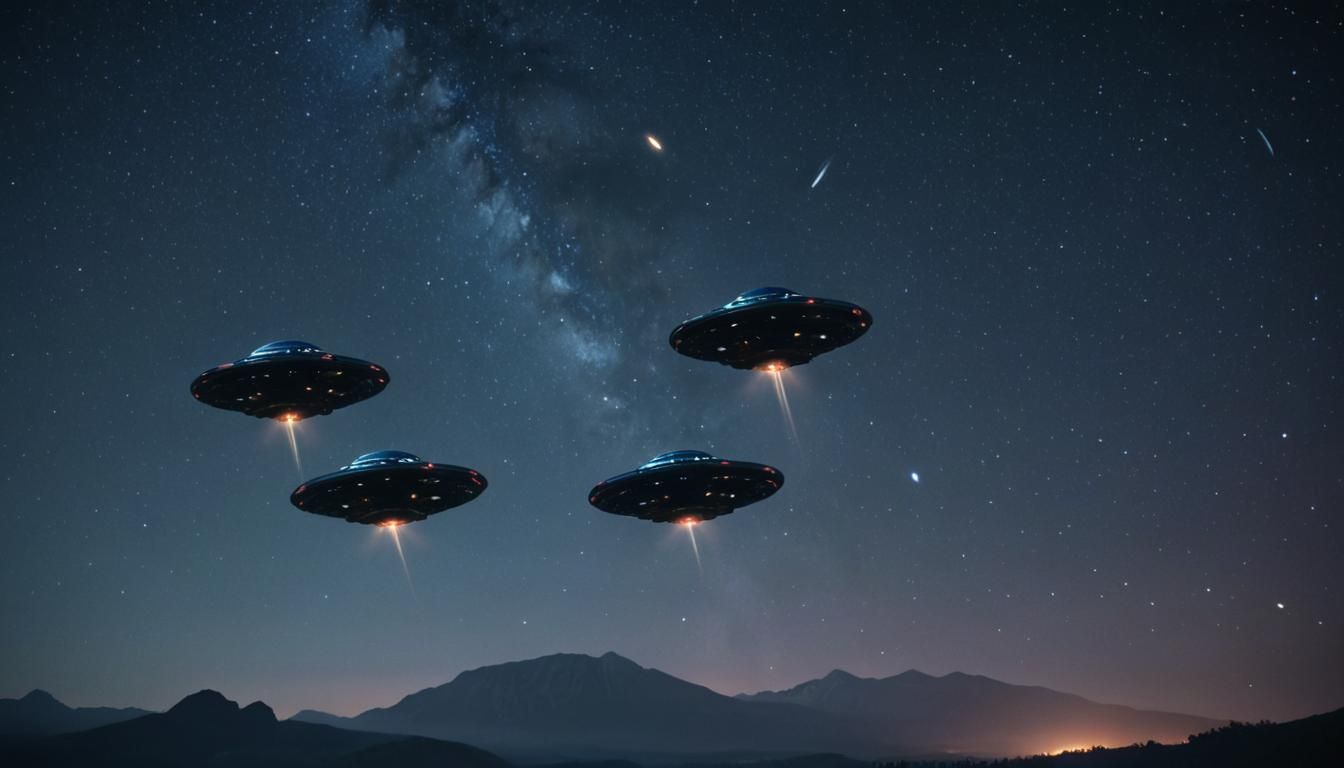 UFOs in Starry Sky: Cinematic Sci-Fi Concept Art