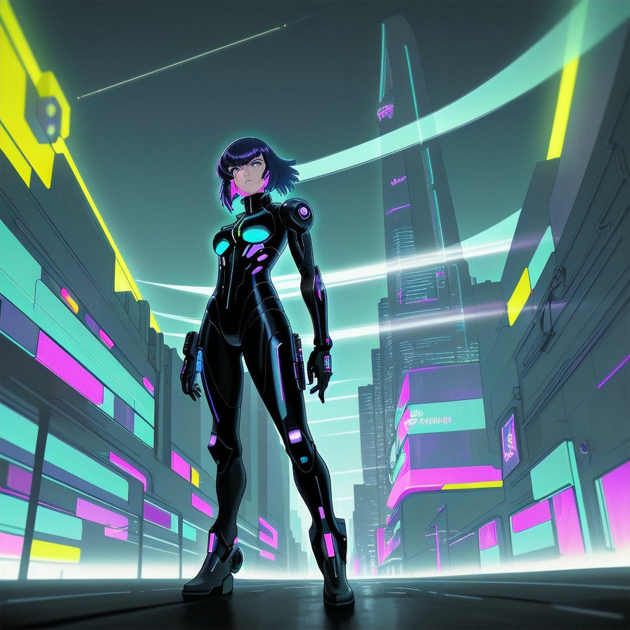 Cyberpunk Motoko Kusanagi in Futuristic Attire Beyond Her Cl...