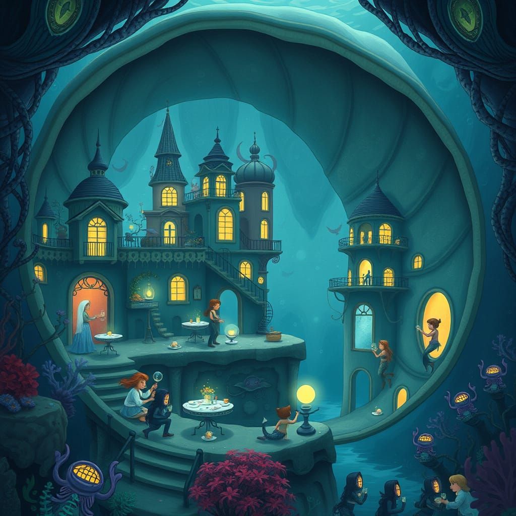 Whimsical Underwater City in Nautilus Shell