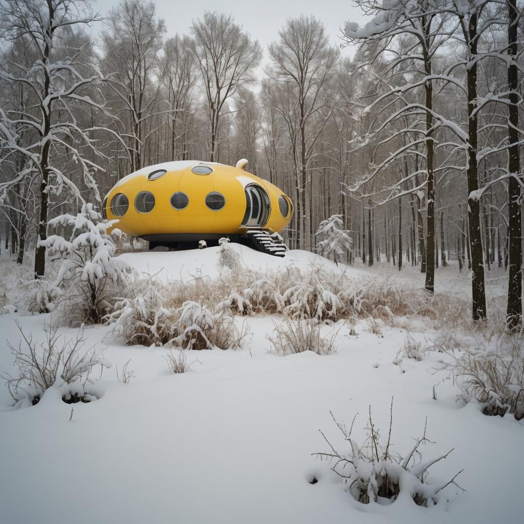 Yellow Futuro House in Finnish Winter
