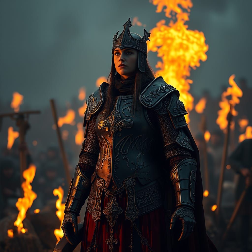 Joan of Arc Ablaze: Ornate Armor in Digital Art
