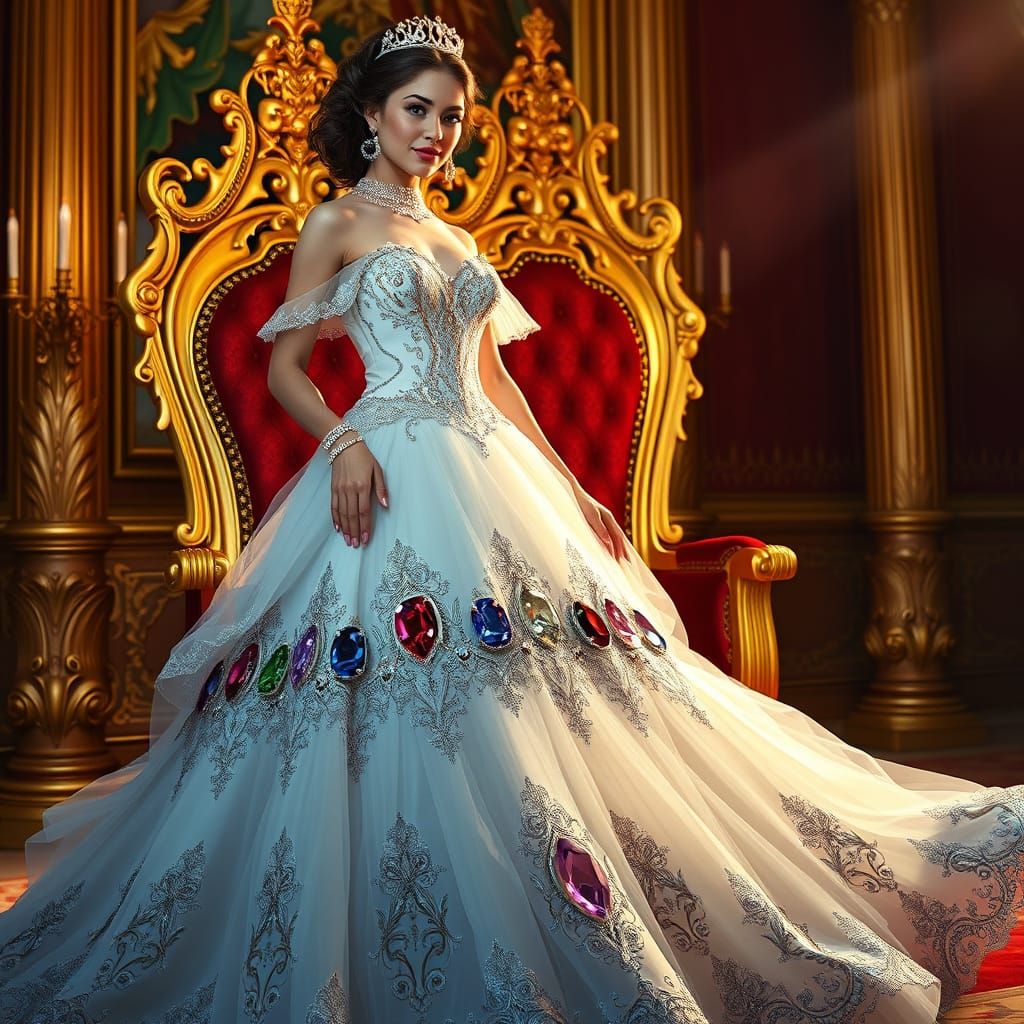 A Regally Attired Princess in Opulent Ballroom Gown