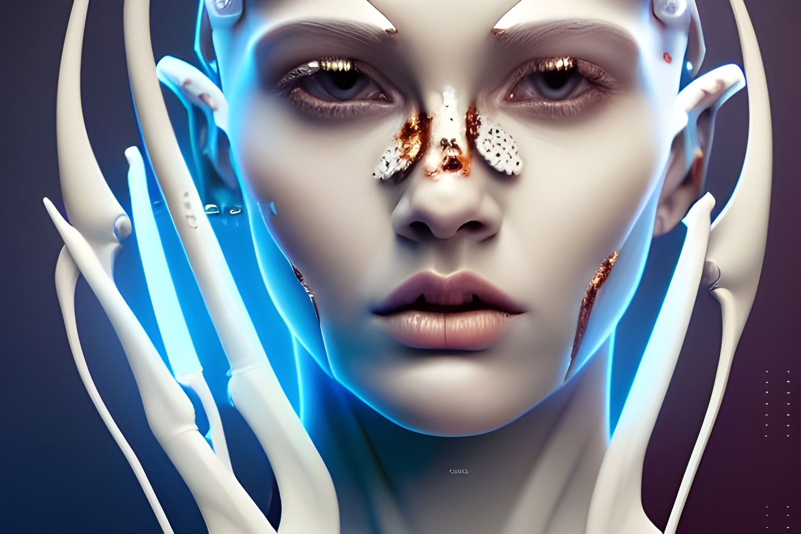 Biomechanical Android with Intricate Eyes in Digital Art
