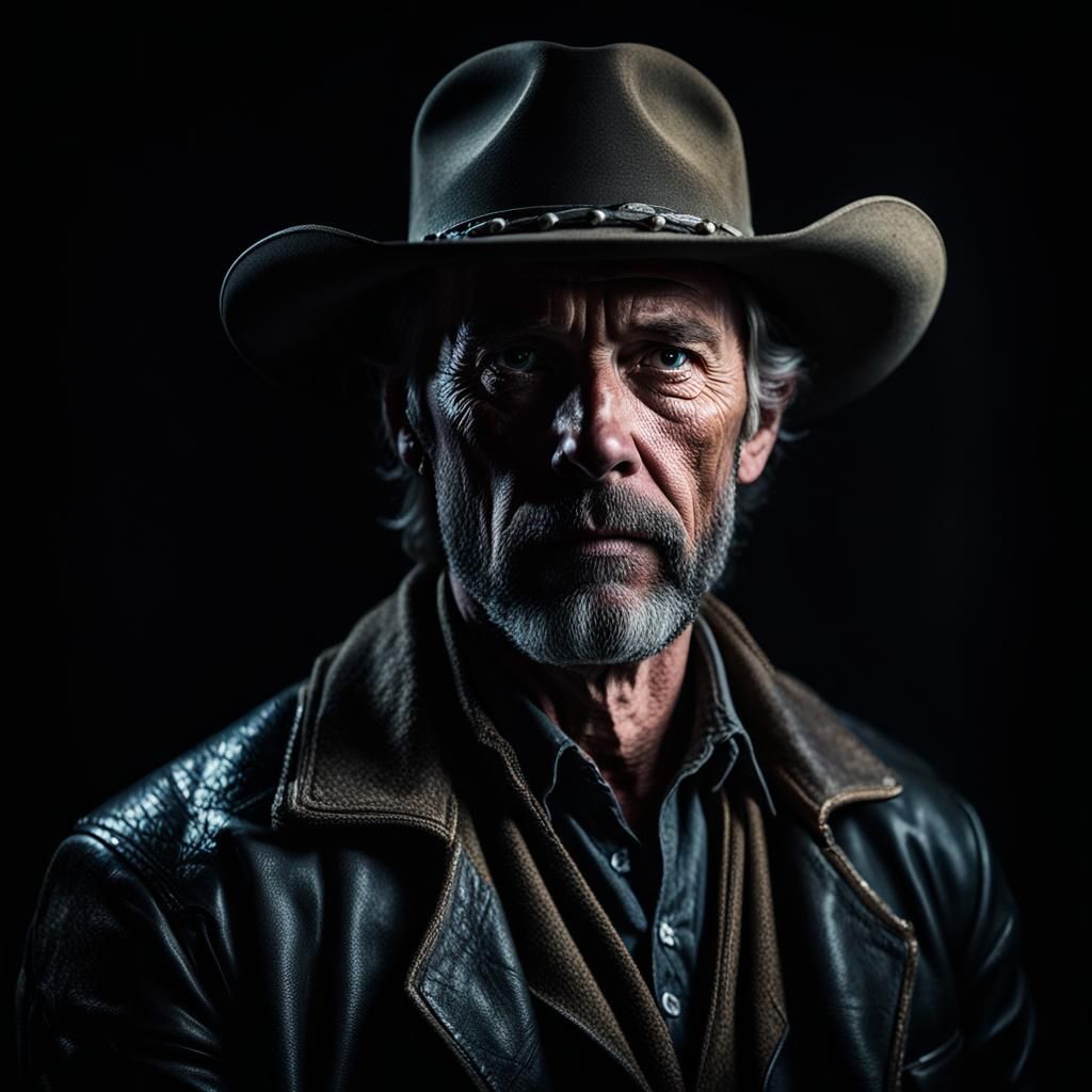 Outlaw Portrait in Dark, Glowing Foreground