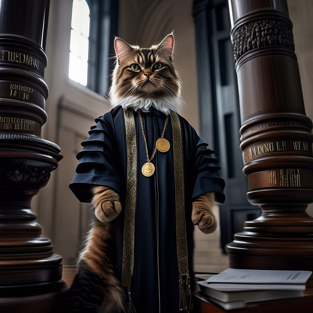 Cat Judge Portrait in High Court Setting