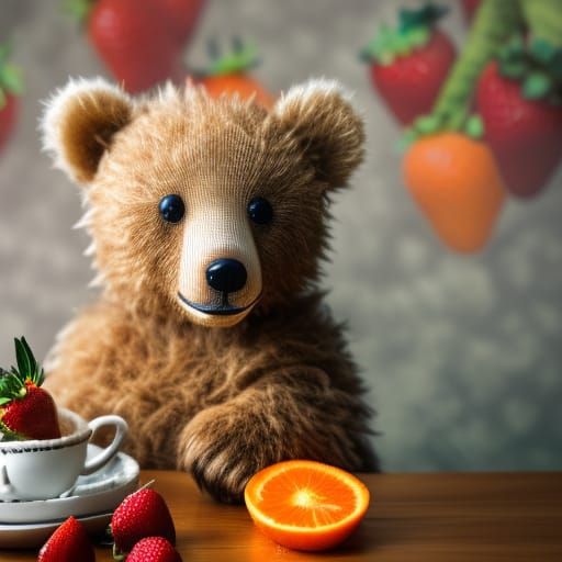 Cute Bear Cub's Waffle Breakfast: Sharp Focus Photography