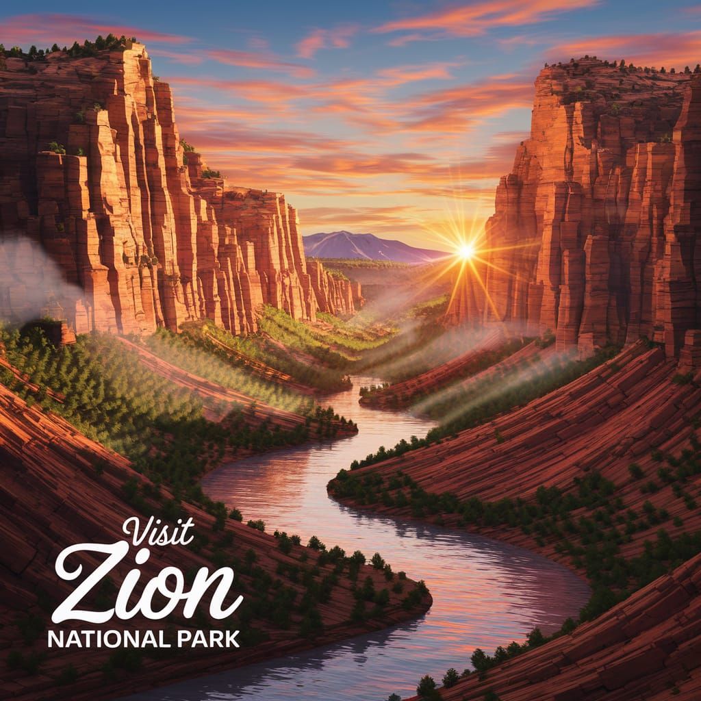 Zion National Park Sunrise in 3D Render