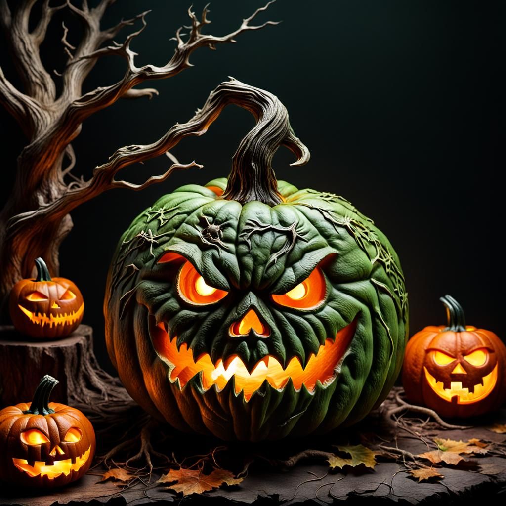 Eerie Necromancer Jack-o-Lantern in Graveyard Fog