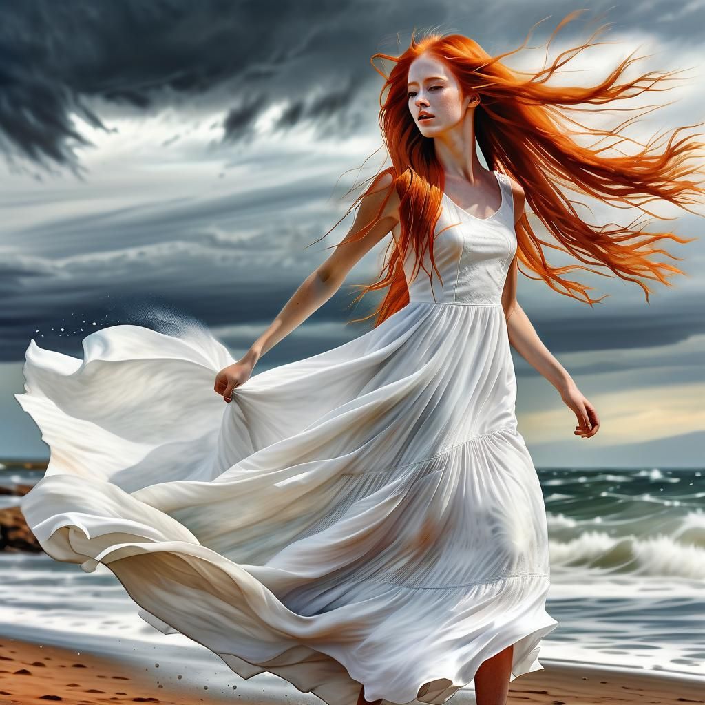 Girl with Orange Hair in Watercolour Painting